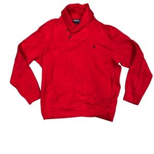 Polo Ralph Lauren Cowl Neck Button‎ Sweater XL Red w/Navy Embroidered Horse